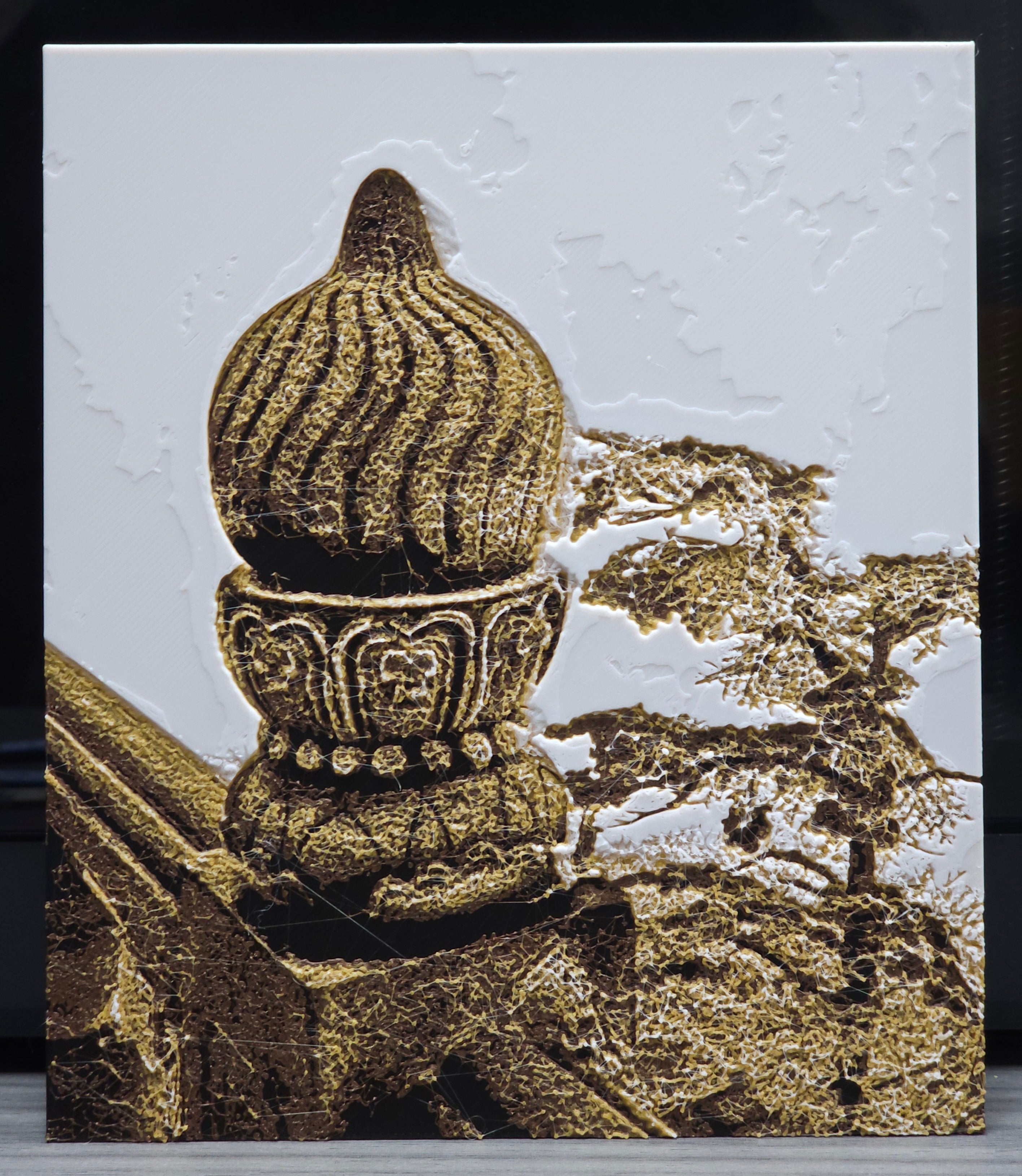 3D5. 金頂望柱浮雕畫卡 3D 藝術畫 立體畫 裝飾畫 Stone Pole 3D Art Print Wall Decoration