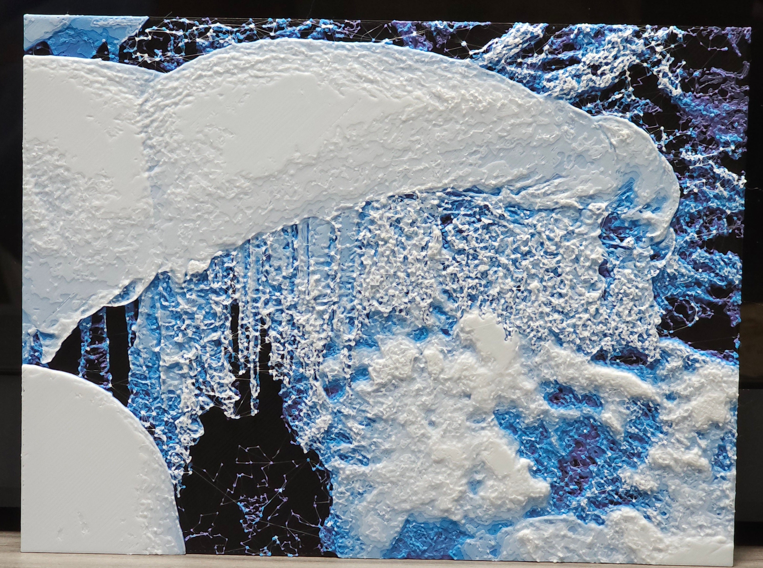 3D7.  湖邊雪景浮雕畫卡 3D藝術畫 立體畫 裝飾畫 Riverside Landscape 3D Art Print Wall Decoration