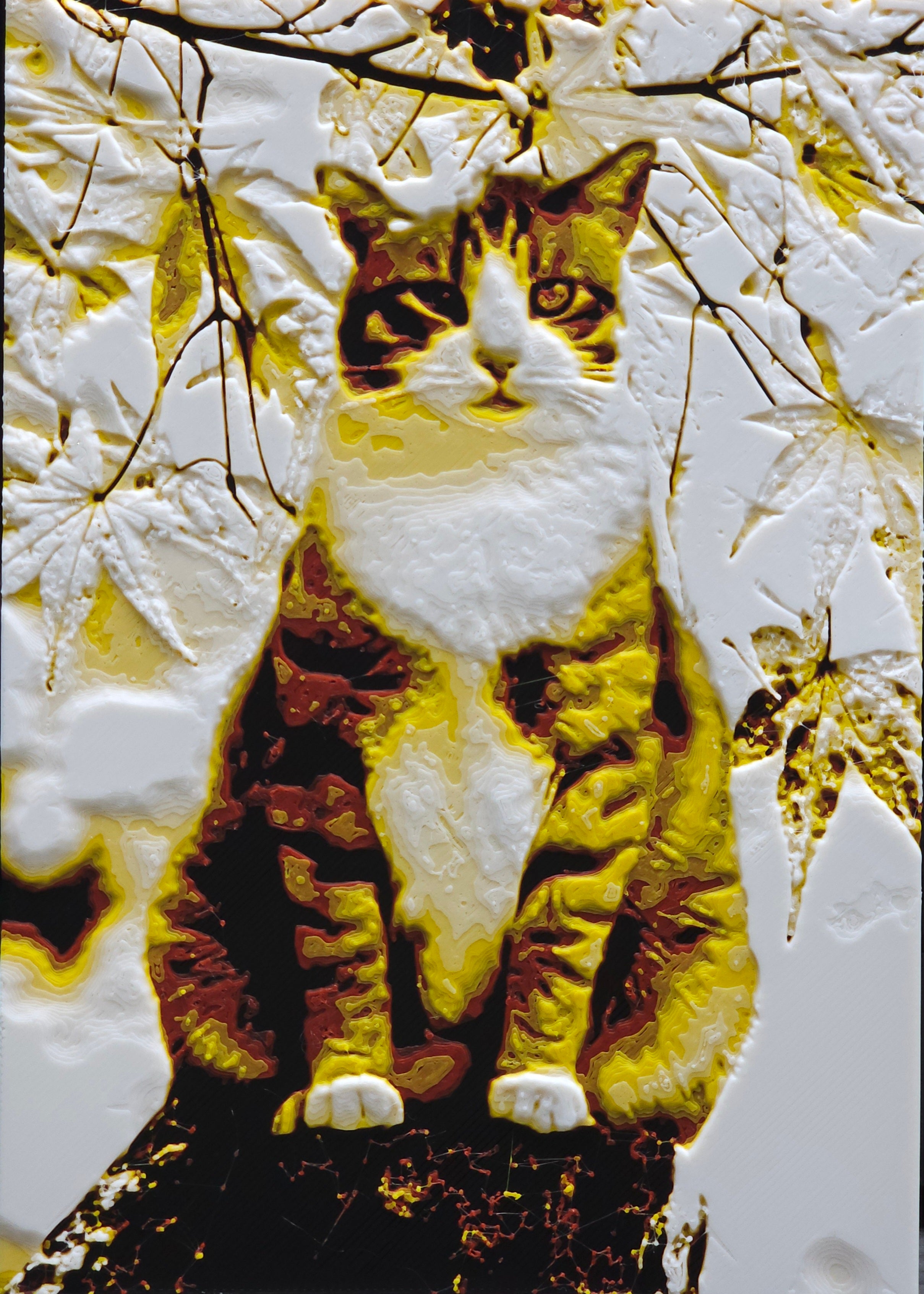 3D11. 東瀛貓肖像浮雕畫卡 3D藝術畫 立體畫 裝飾畫 Maple Tree Cat Portriat 3D Art Print Wall Decoration