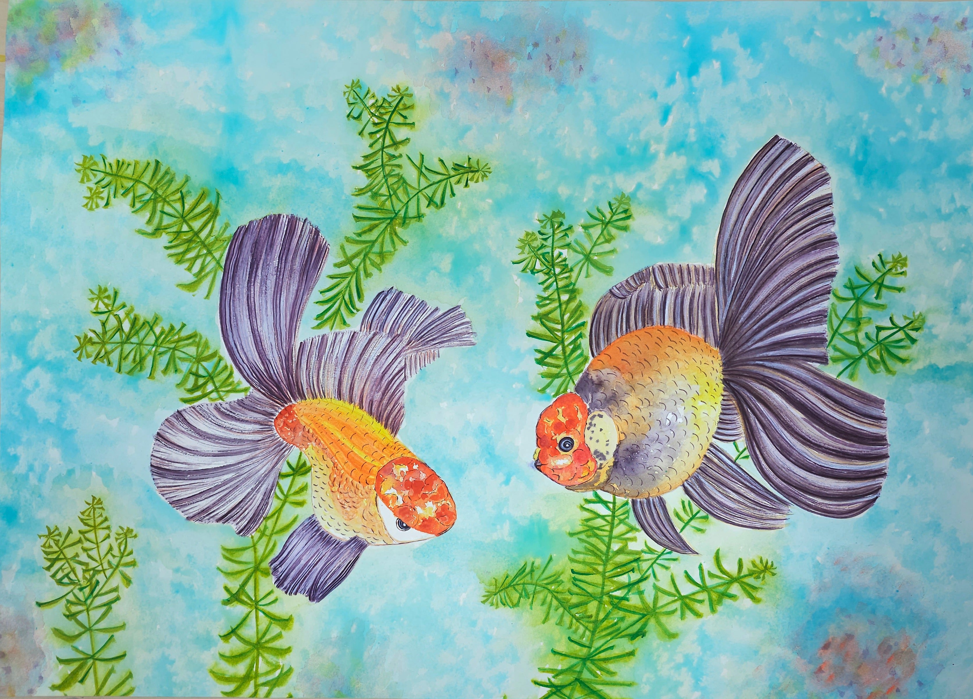 1. 樂在魚中 原創魚水彩畫 藝術畫 裝飾畫 A Joyfull Swim Original Fish Watercolor Painting Wall Decoration