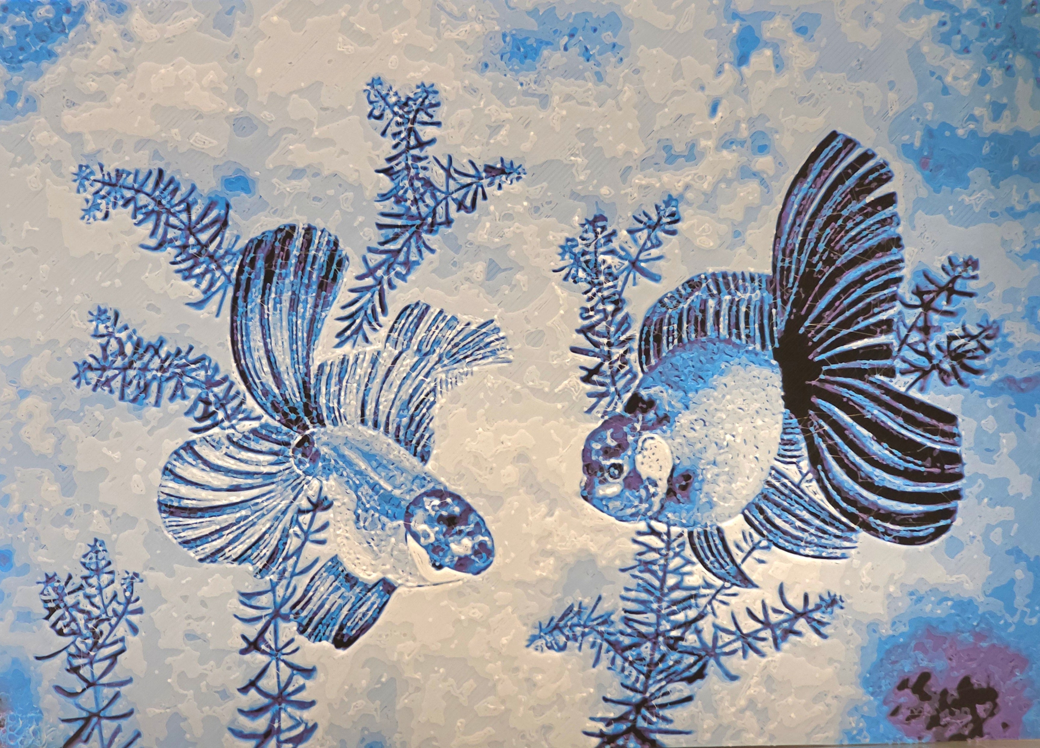 3D14. 樂在魚中 浮雕畫卡 3D藝術畫 立體畫 裝飾畫 A Joyfull Swim 3D Art Print Wall Decoration