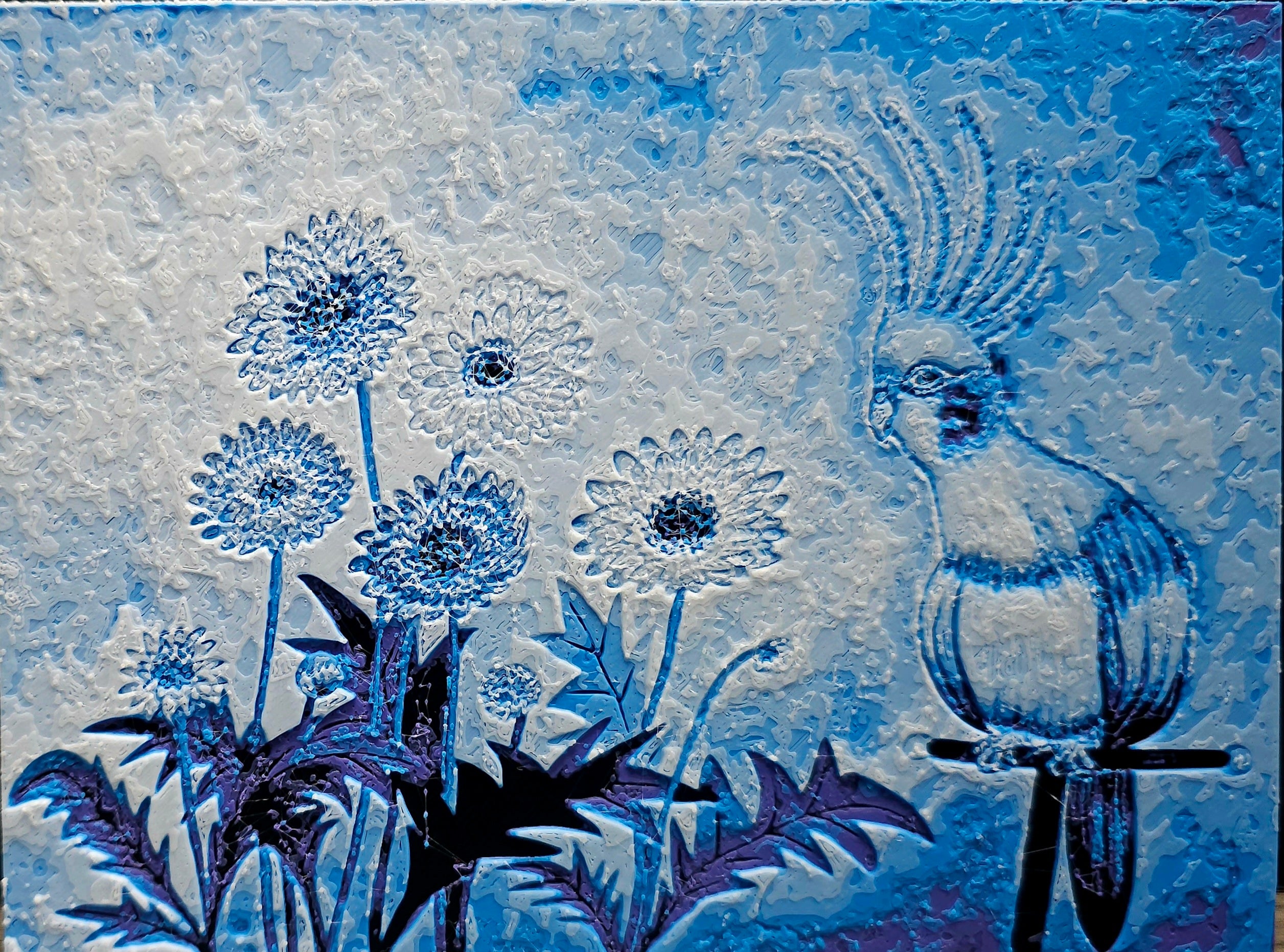 3D15. 鸚鵡賞花 浮雕畫卡 3D藝術畫 裝飾畫 A Parrot and Flower Field 3D Art Print Wall Decoration