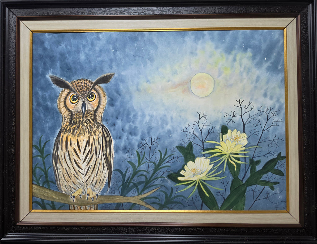 1. 夜不可怕 原創花鳥水彩畫 藝術畫 裝飾畫 Night Without Fear Original Bird Flower Watercolor Painting Wall Decoration