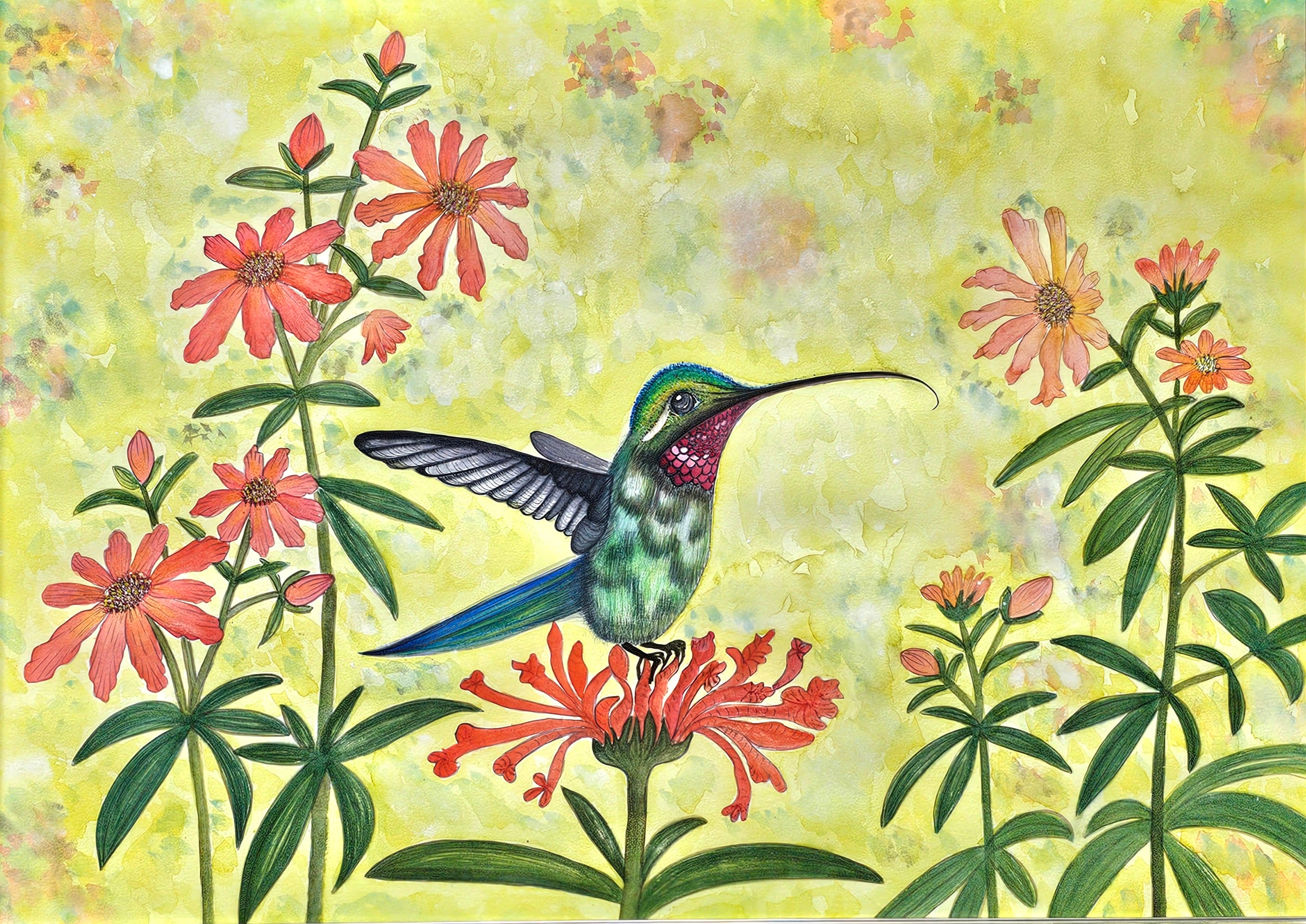 5. 野花田手繪原創花鳥水彩畫藝術畫裝飾畫Wild Flower Field Original