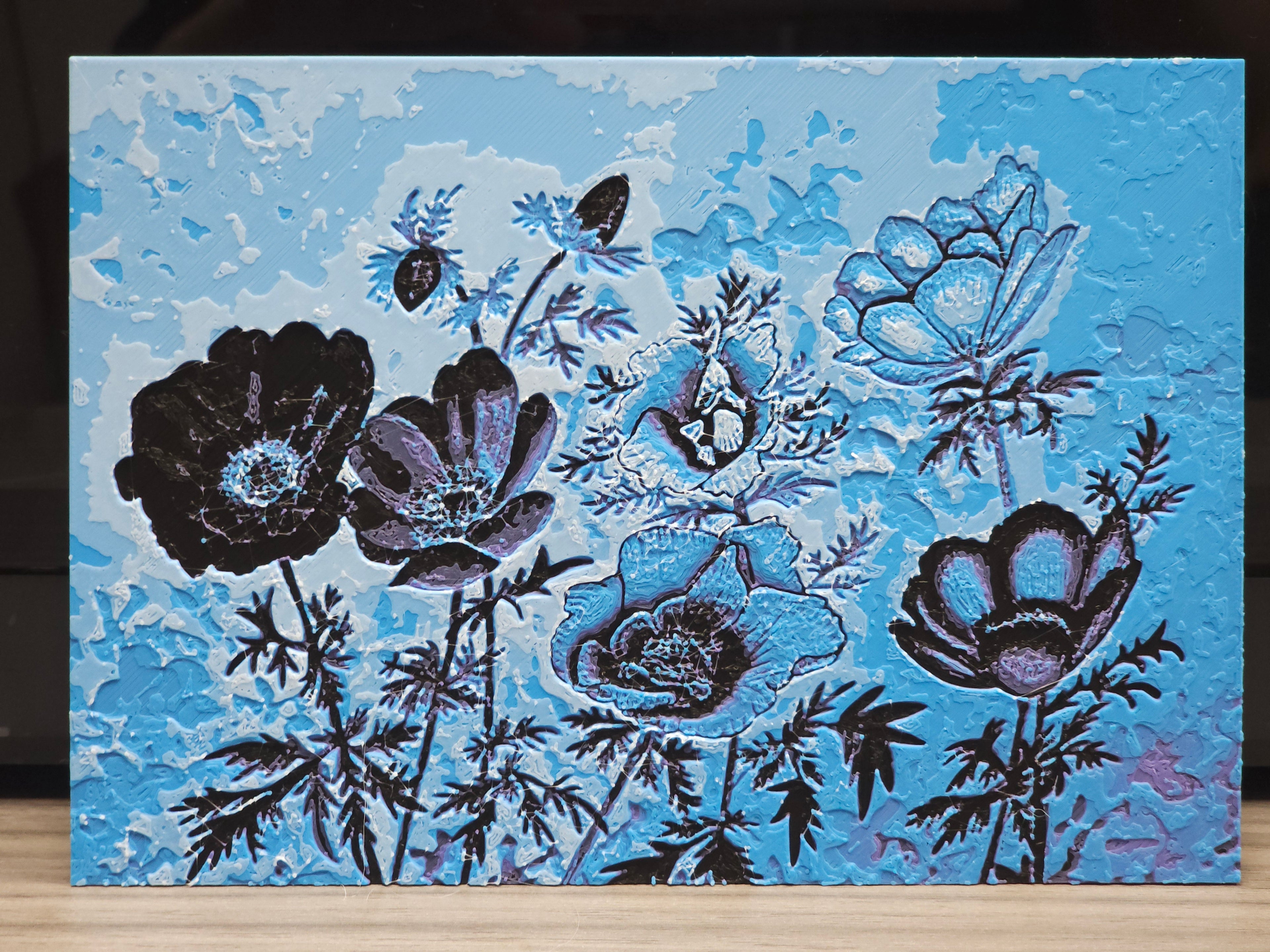 3D2. 藍色花卉浮雕畫卡 3D藝術畫 立體畫 裝飾畫 掛畫 Blue Flower Field 3D Art Print Wall Decoration