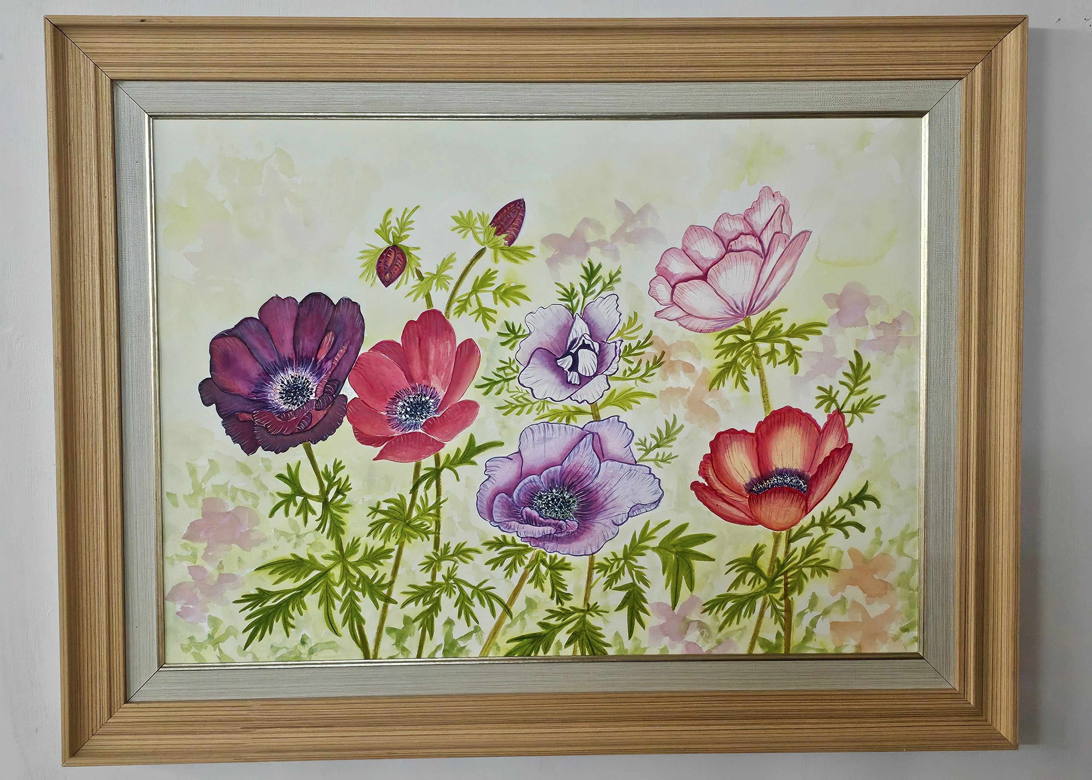 4. 野花田手繪原創花鳥水彩畫 藝術畫 裝飾畫 Wild Flower Field Original Watercolor Painting Wall Painting Wall Decoration