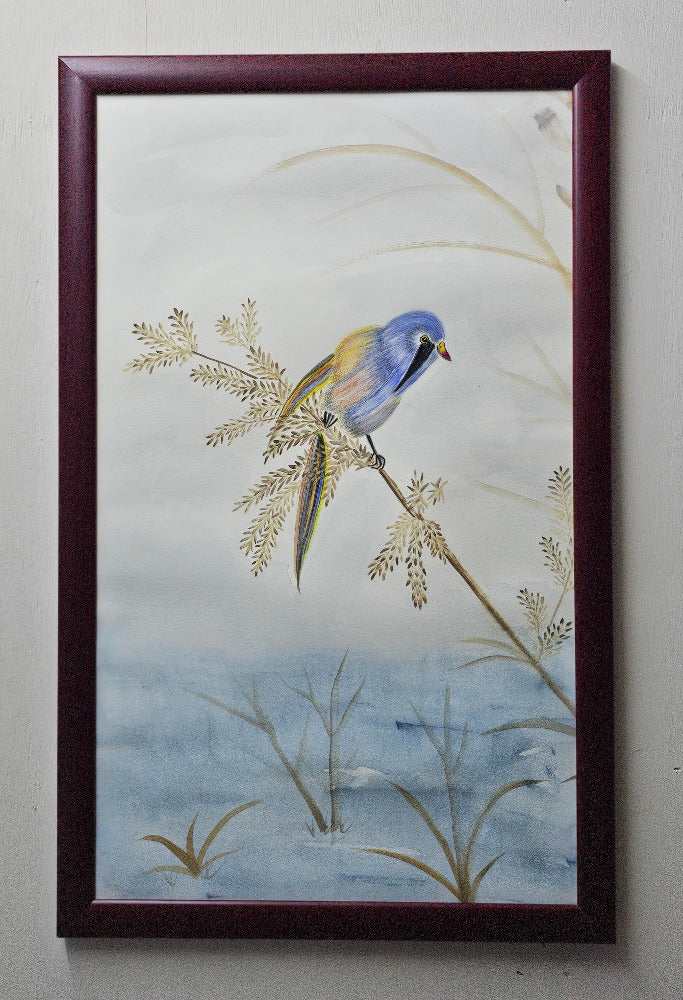 6. 田園小鳥手繪原創花鳥水彩畫 藝術畫 裝飾畫 Grainfield Blue Bird Original Watercolor Painting Wall Painting Wall Decoration