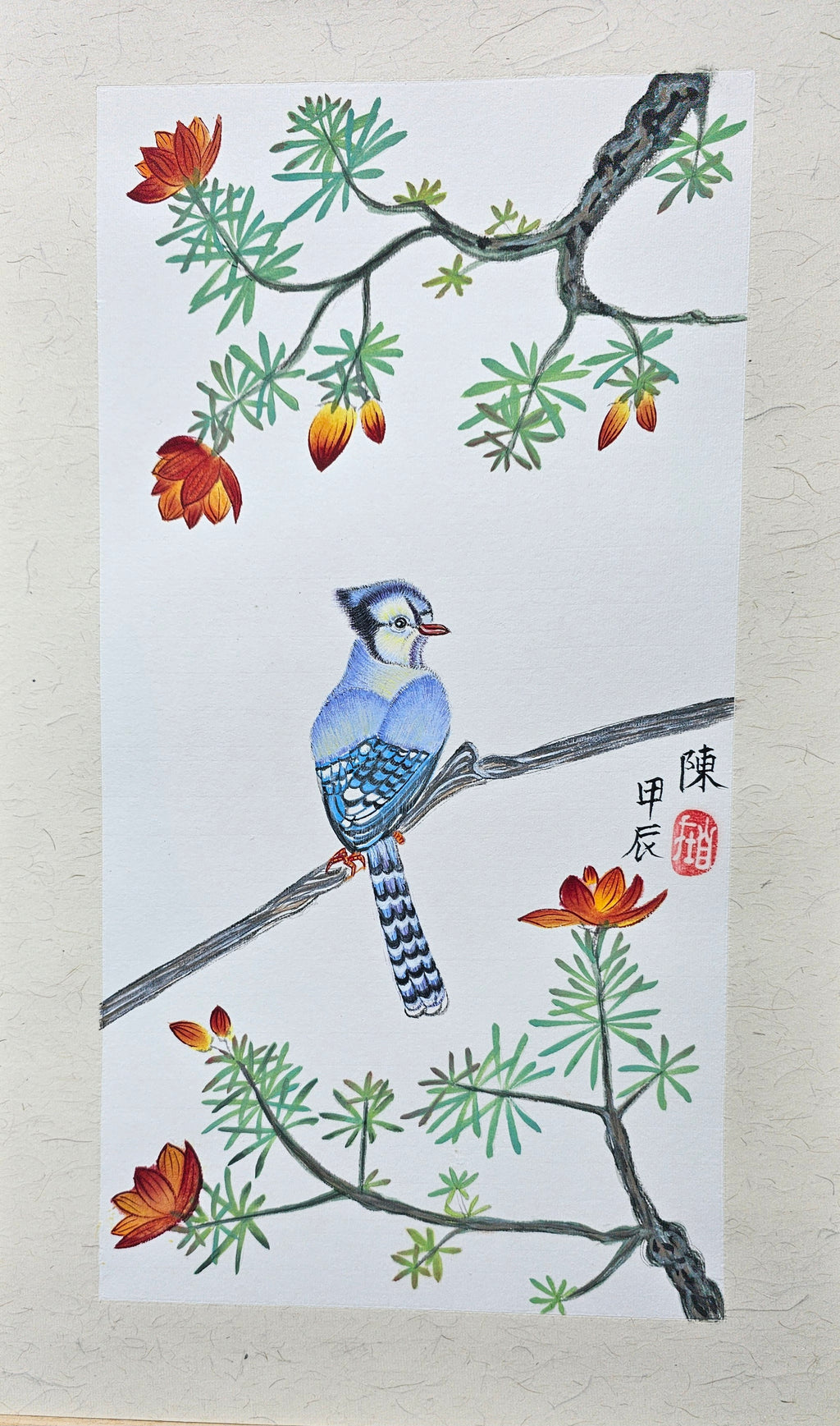 7. 松樹小鳥手繪原創花鳥水彩畫 藝術畫 裝飾畫 Pinetree Blue Bird Original Watercolor Painting Wall Painting Wall Decoration
