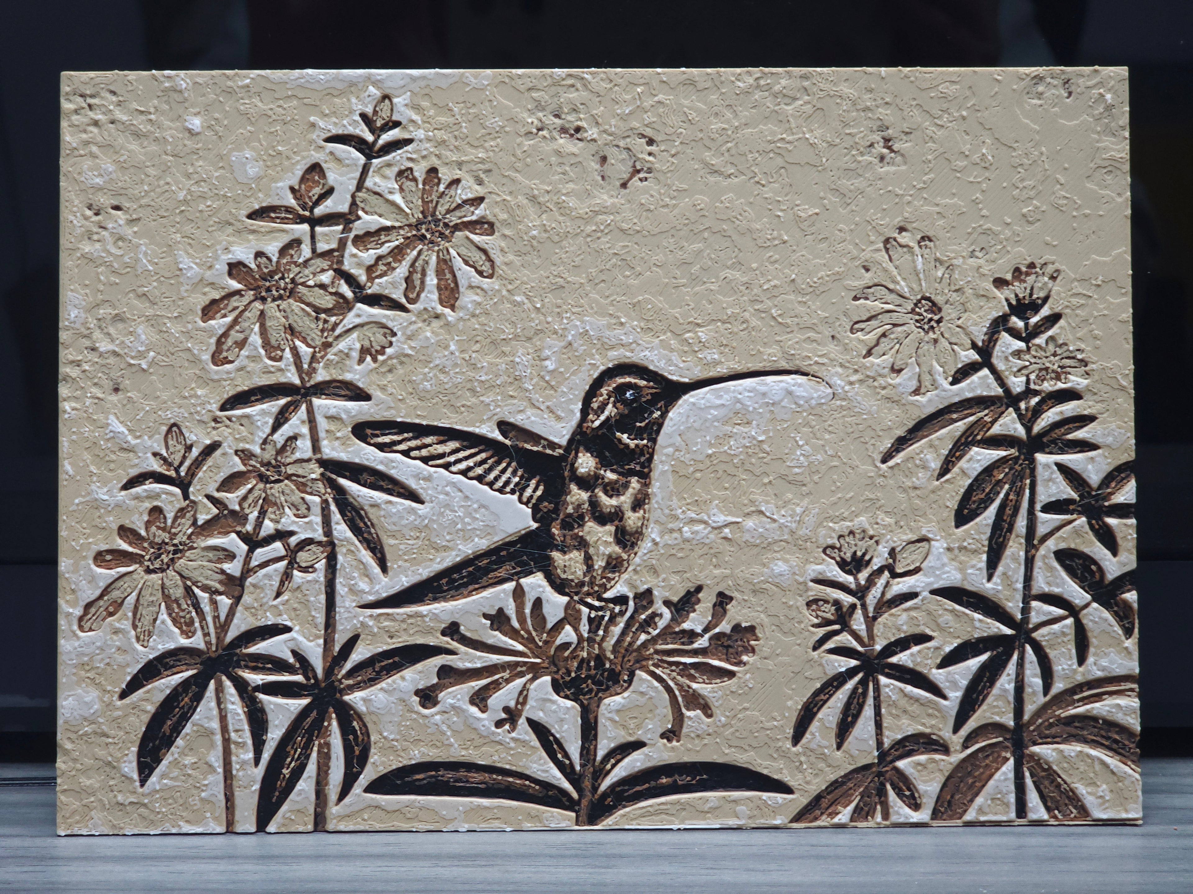 3D1. 啡色蜂鳥浮雕畫卡 3D 藝術畫 立體畫 裝飾畫 掛畫 Brown Humingbird 3D Art Print Wall Decoration