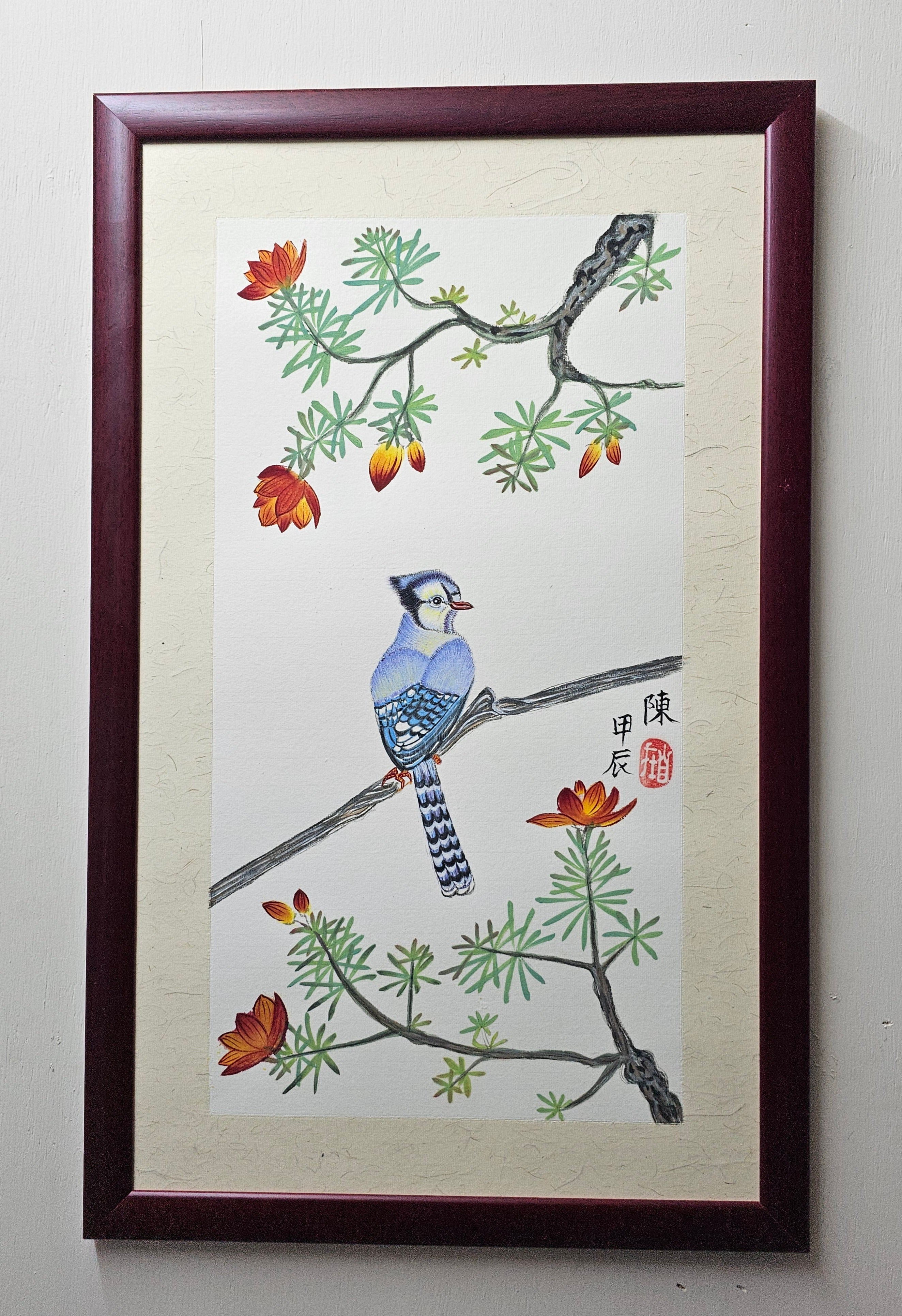 6. 松樹小鳥手繪原創花鳥水彩畫 藝術畫 裝飾畫 Pinetree Blue Bird Original Watercolor Painting Wall Painting Wall Decoration