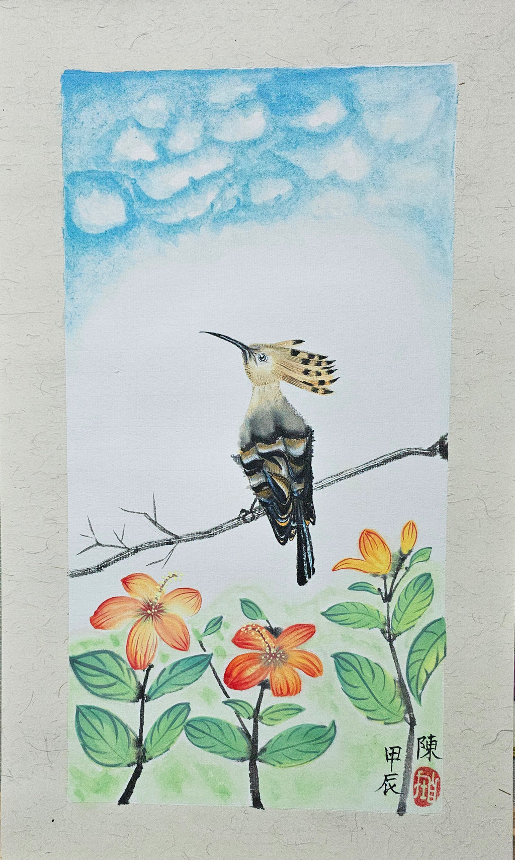 8. 仰望天空的鳥兒 手繪原創花鳥水彩畫 藝術畫 裝飾畫 Longing to the Sky Original Watercolor Painting Wall Painting Wall Decoration